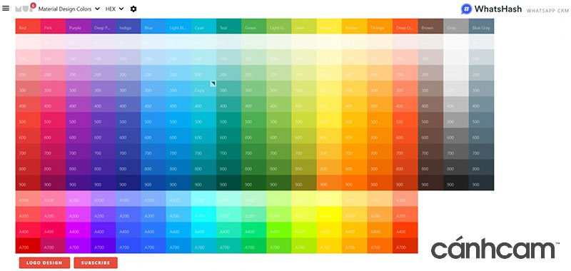 Trang web Material Designer Colours